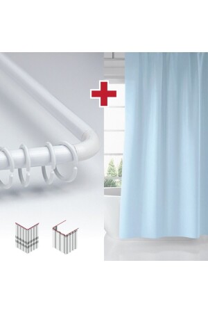 Blue Color Bathroom Curtain with Hanger Gift 180x200cm Single Wing Shower Curtain - L Pipe Gift - Tropikhome