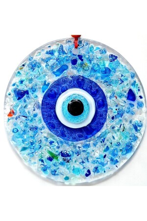 Blue Evil Eye Beaded Cut Glass Patterned Wall Ornament Charm - Mixperi