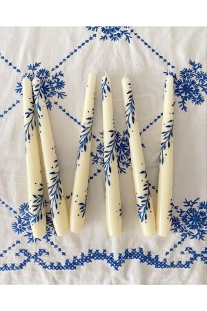 Blue Flower Patterned Hand-Drawn Handmade Candlestick Scented Candle - Julith