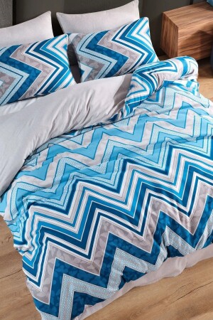 Blue Gray Zigzag Double Sided Double Cotton Duvet Cover Set NallsMavGriZigNev - Nalls Home