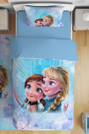 Blue Kids Elsa and Anna Patterned Single Baby Kids Bedding Set evnev00159 - Evpanya