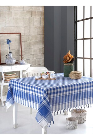Blue Large Square Pattern 150x150 cm Tablecloth - Lux Touch