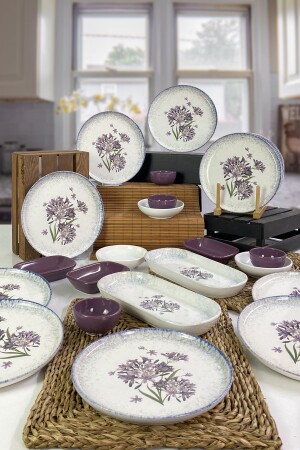 Blue Lily 24 Piece Breakfast Set for 12 People - Keramika