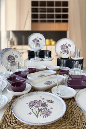 Blue Lily 48 Piece Breakfast Set for 12 People - Keramika
