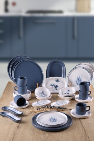Blue Magic Cactus Patterned 34 Piece Breakfast Set for 6 People BUKETİN-EVİ-257 - Keramika