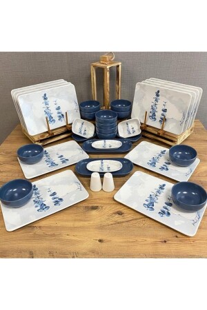 Blue Magic Set Dinner and Breakfast 34 Pieces for 12 People dmt2121342134 - Demet Çeyiz