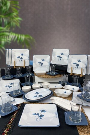 Blue Magic Square 47 Piece Breakfast Set for 12 Persons - Keramika