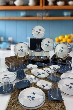 Blue Magic Stackable 47 Piece Breakfast Set for 12 People - Keramika