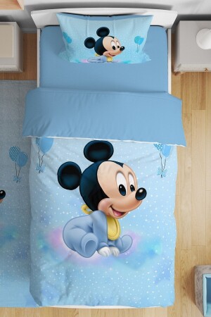 Blue Mickey Patterned Single Baby Kids Bedding Set evnev00135 - Evpanya