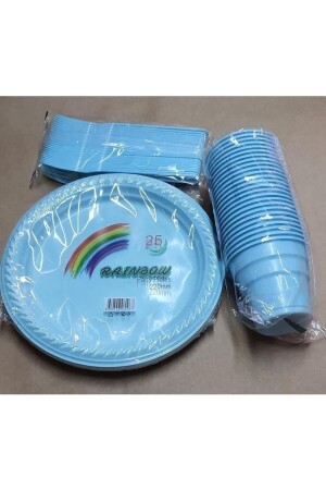 Blue Plate, Cup and Fork Set Plastic Disposable for 25 People - Surprise Party Store