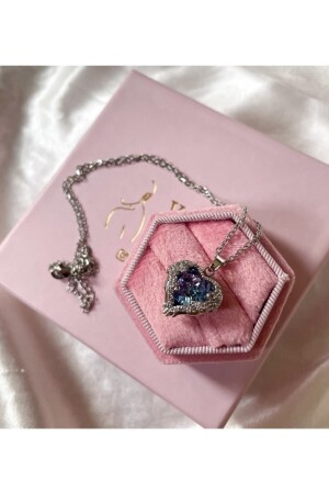 Blue Purple Heart Necklace Silver Color - Bee