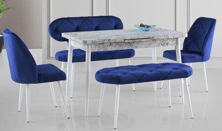 Blue Quilted Dining Table Set - Cadde Yıldız