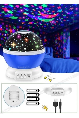 Blue Rotating Colorful Moon Starry Sky Projection Night Light Kids Baby Party Room BLUE0241 - Greathings