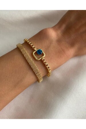 Blue Sparkle Ikili Kombin Altın Bileklik - Magicstone