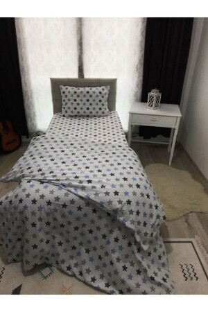 Blue Star Cotton Single Teenager's Room Duvet Cover Set (WITH ELASTIC SHEET) 1SNR1YLDZ - SNR HOME COLLECTION