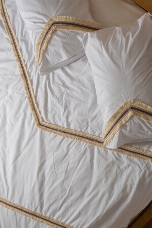 Blue Tassel White 100% Cotton Double Duvet Cover and Pillow Set ONVR200 - vivamaison