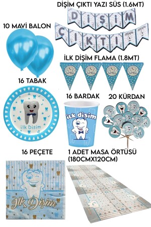 Blue Tooth Wheat Day My First Tooth Came Out Party Decorations for 16 Persons Men's Party Set Decoration Pack - Parti Dolabı