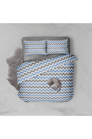 Blue Zigzag Cotton Single Teen Room Duvet Cover Set (WITHOUT SHEET) mavizikzak0101 - SNR HOME COLLECTION