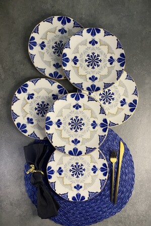 Bluer Matte Gold Gilded 21 Cm Cake Plate Set for 6 Persons PDBLR06PS1234 - porselenden