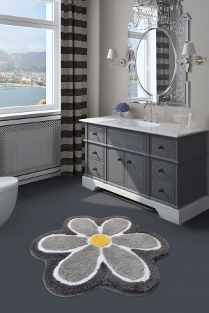 Blume grau Durchmesser 90 cm runde Matte 8682125919898 - Chilai Home