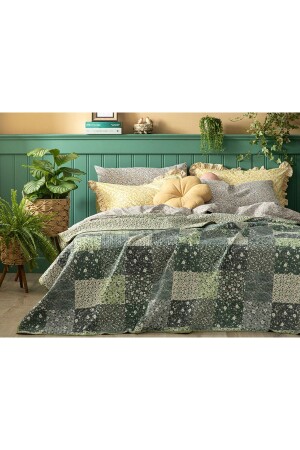 Blumen-Patchwork-Einzel-Mehrzweckbezug 160 x 220 cm grün - English Home
