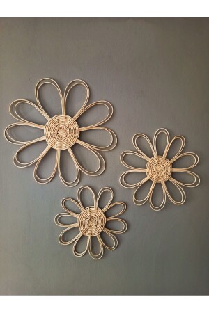 Böhmischer Rattan-Wandkorb/Ornament aus Bambusgeflecht, 3-teilig. - Staphome