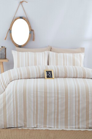 Bohemian Beige Striped Double Duvet Cover Set Bohemian Striped DOUBLE SET - Ricco Lifes