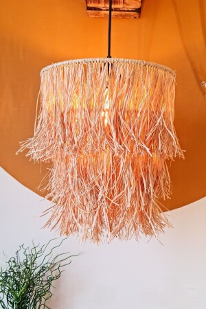 Bohemian Fringed Wicker Raffia Chandelier (Black Lampholder) 7199900181018 - Bubihome