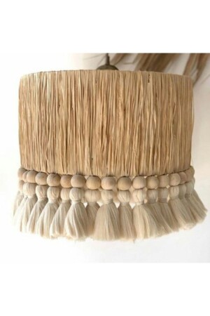 Bohemian Lighting Raffia Wrapped Wooden Beaded Macrame Tassel Chandelier 22AVZMKP0223 - EACHTOME