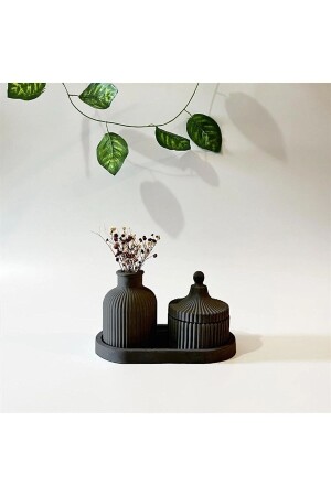 Bohemian Pampas Vase & Jewelry Box & Sugar Bowl & Stand 3 PIECES Scandinavian bohemian BLACK - Genel Markalar