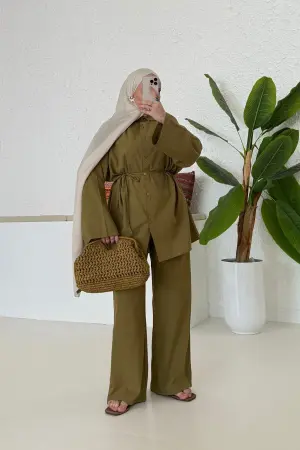 Bohemian Premium Leinen Set Ölgrün - Nuuwears
