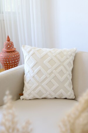 Bohemian Special Design Punch Pattern Decorative Throw Pillow Cover Mila Ecru - Hamur