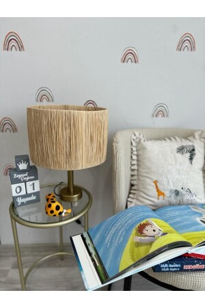Bohemian Wicker Raffia Lampshade Antique Gold Base (Scandinavian, Modern, Rattan, Lighting) M210 - Maison Avf