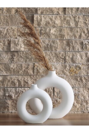Böhmisches Ringvasen-Set (groß 19 x 20 cm, klein 14 x 15 cm), dekorativ, Geschenk, Rohweiß - Stonnish
