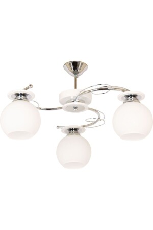 Bolivar Modern Chrome Color Case Opal White Glass Chandelier Living Room - Kitchen - Bedroom 3-Piece Chandelier - Fer Avize