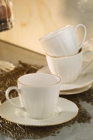 Bone İlay Gold Mesh 12-teiliges Kaffeetassen-Set für 6 Personen BNILY12KT520 - Kütahya Porselen