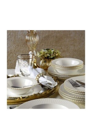 Bone Iron 24 Piece Dinnerware Set Matte Gold Mesh BNIRN24Y2520 - Kütahya Porselen