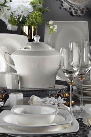 Bone Mare 62 Piece 955921 Pattern Gold Dinner Set BNMR62YT955921 - Kütahya Porselen