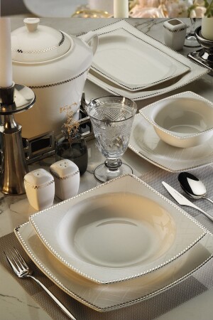 Bone Mare 62-teiliges Platinum Mesh Tafelservice 12394 BNMR62YT43012394 - Kütahya Porselen
