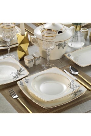 Bone Mare 62-teiliges quadratisches goldenes Tafelservice für 12 Personen – 1137521 PRA-4054619-9092 - Kütahya Porselen