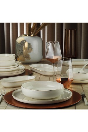 Bone Moderna 26 Pieces Dinner Set for 6 People Gold Mesh KTH-BNMOD26YT20 - Kütahya Porselen
