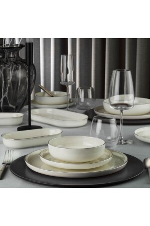 Bone Moderna 26-teiliges Tafelservice für 6 Personen, Platinum Mesh KTH-BNMOD26YT220 - Kütahya Porselen