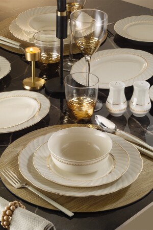 Bone Olympos 56 Piece Gold Decorated Dinner Set for 12 People BNOLY56YT1144321 - Kütahya Porselen