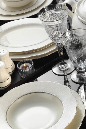 Bone Olympos 62 Parça 1138020 Desen Platin Fileli Yemek Takımı BNOLY62YT1138020 - Kütahya Porselen