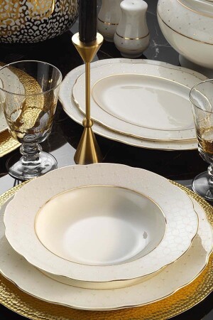 Bone Olympos 62-teiliges 11390 Pattern Gold Mesh Tafelservice BNOLY62YT43011390 - Kütahya Porselen