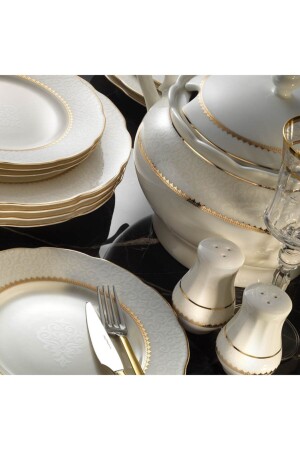 Bone Olympos Patterned Dinner Set 62 Pieces 8021 - Kütahya Porselen