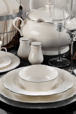 Bone Olympos Platinum Mesh Dinner Set 24 Pieces for 6 People BNOLY24Y2220 - Kütahya Porselen