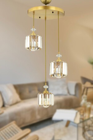 Bonita Antique 3 Piece Round Crystal Stone Modern Design Crystal Living Room Pendant Lamp Chandelier 3393-03-FR - Apliqa