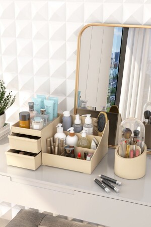 Bonnie Makeup Cosmetics And Brush Holder Organizer Set of 2 Cream ELEGANT DELUXE CREAM - DOVİ HOME