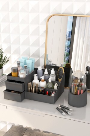 Bonnie Makeup Cosmetics And Brush Holder Organizer Set of 2 ELEGANT DELUXE ANTHRACITE - DOVİ HOME